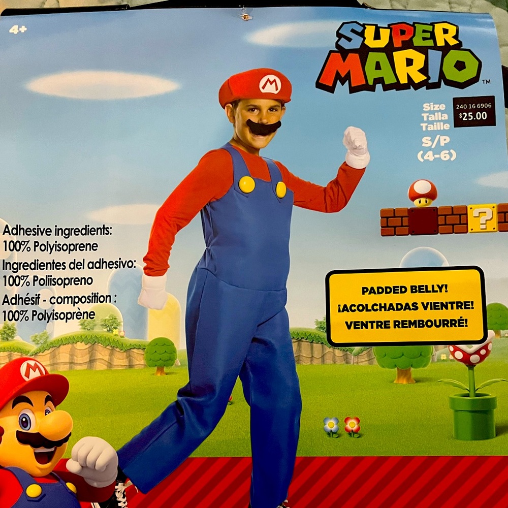 Kids Super Mario Costume with Belly! Size S